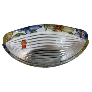 Vintage Anna Hutte Crystal Bowl Floral Oval Console Germany